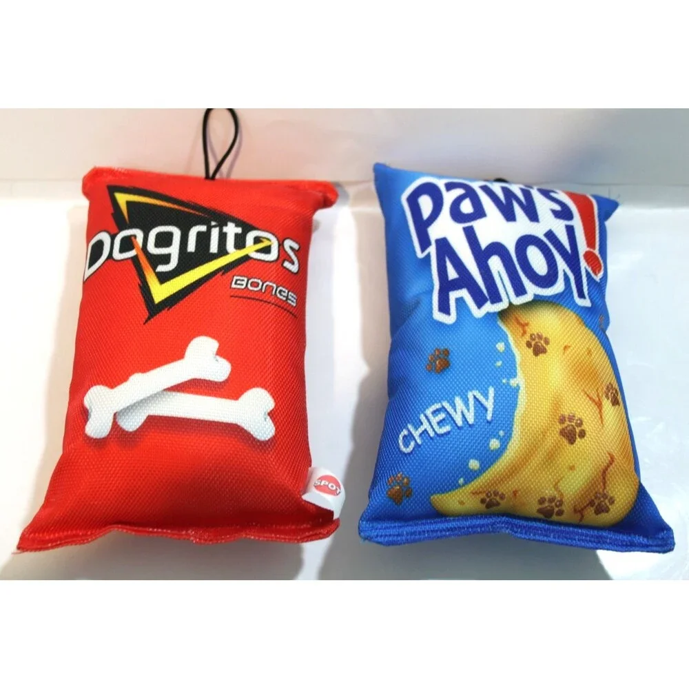 Spot Fun Food Dogritos Red Plush Squeaker & Paws Ahoy Chewy Dog Toy Lot 2 Set